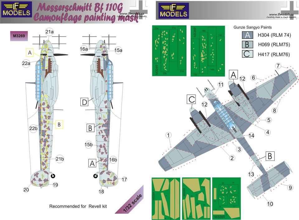 LF Models LFMM3269 1:32 Messerschmitt Bf-110G camouflage pattern paint masks