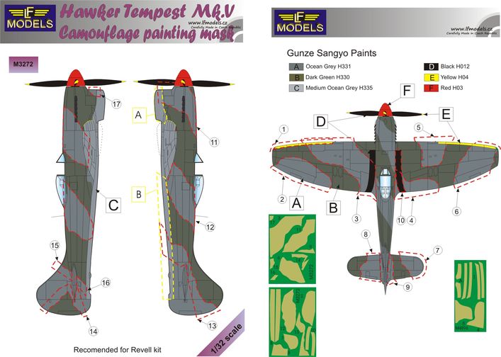 LF Models LFMM3272 1:32 Hawker Tempest Mk.V Camouflage Pattern Paint Mask