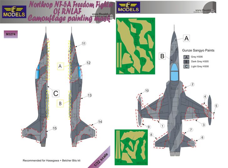 LF Models LFMM3274 Northrop NF-5A Freedom Fighter RNLAF Masks 1:32