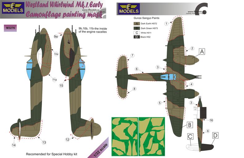 LF Models LFMM3276 1:32 Westland Whirlwind Mk.I Early camouflage mask