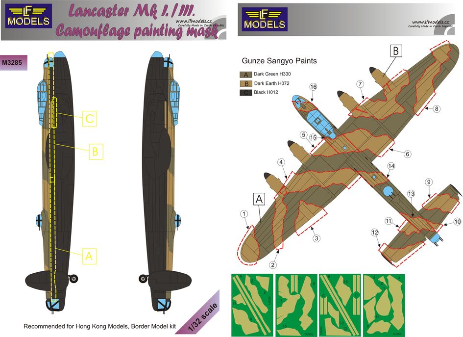 LF Models LFMM3285 1:32 Avro Lancaster B.I/III camouflage pattern paint mask