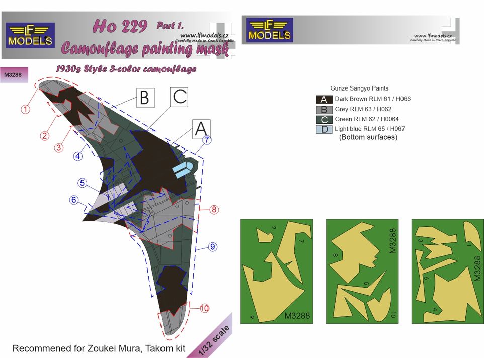 LF Models LFMM3288 Horton Ho-229A 3-Color Camo Masks Pt 1 1:32