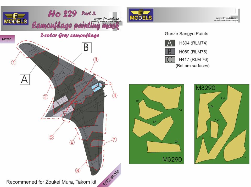 LF Models LFMM3290 Horton Ho-229A 2-Color Camo Masks Pt 3 1:32