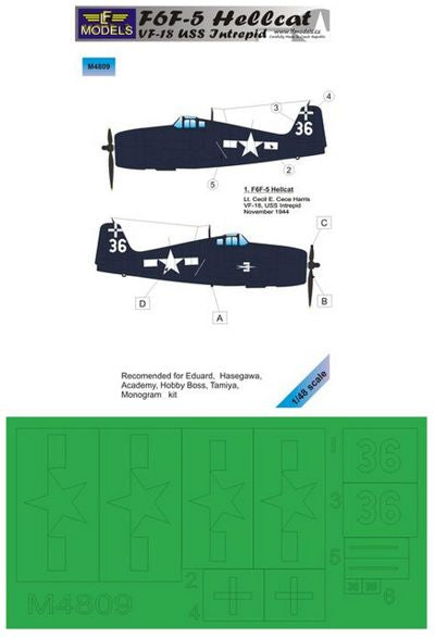 LF Models LFMM4809 F6F-5 Hellcat VF-18 USS Intrepid Masks 1:48