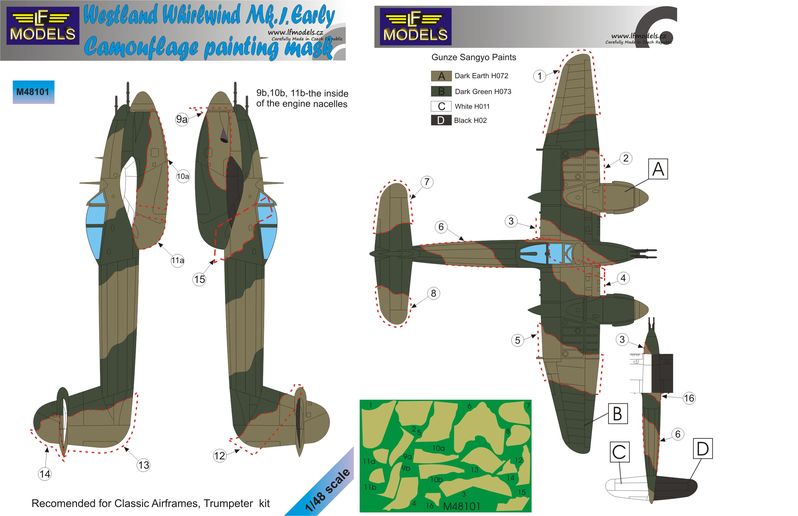 LF Models LFMM48101 1:48 Westland Whirlwind Mk.I Early camouflage mask