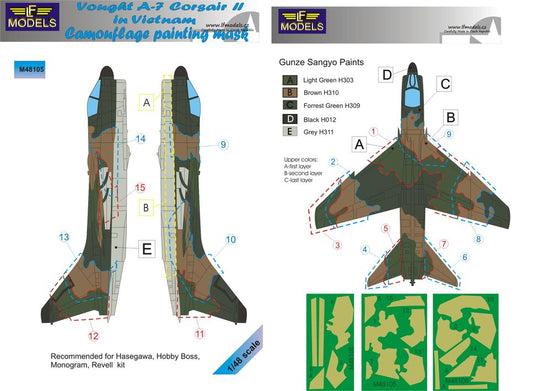 LF Models LFMM48105 LTV A-7D Corsair II Vietnam Camo Masks 1:48