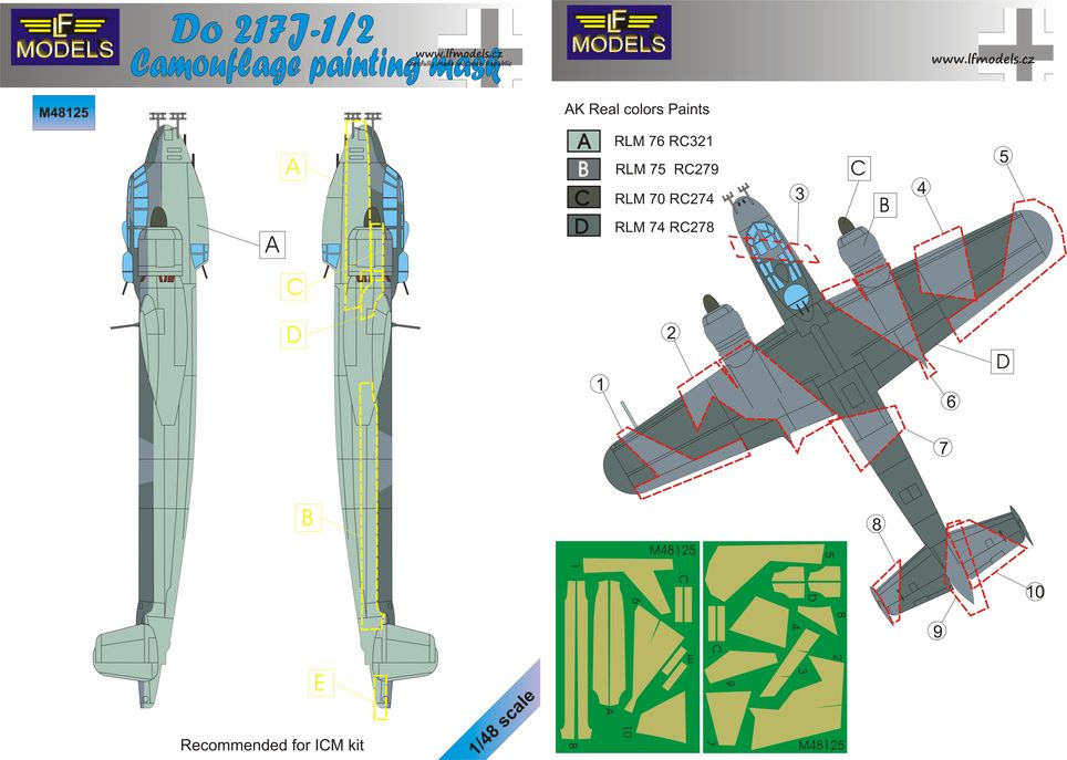 LF Models LFMM48125 1:48 Dornier Do-217J-1/2 camouflage pattern paint mask