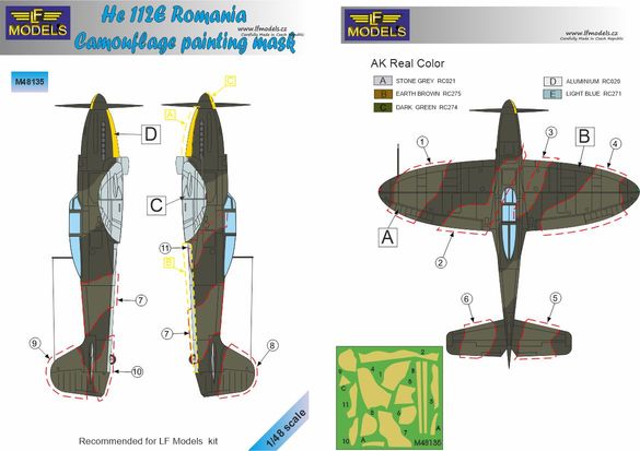 LF Models LFMM48135 Heinkel He-112E Romanian Camo Paint Masks 1:48