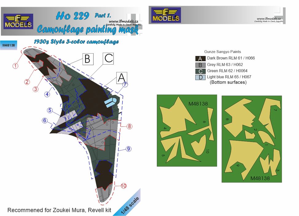 LF Models LFMM48138 Horton Ho-229A 3-Color Camo Masks Pt 1 1:48