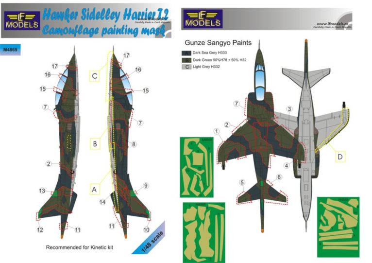 LF Models LFMM4865 1:48 BAe Harrier T.2 camouflage pattern paint masks