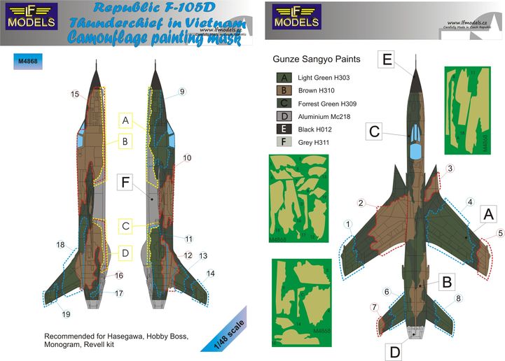 LF Models LFMM4868 1:48 Republic F-105D Thunderchief camouflage masks