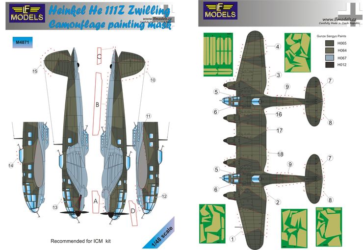 LF Models LFMM4871 1:48 Heinkel He-111Z Zwilling camouflage pattern paint masks