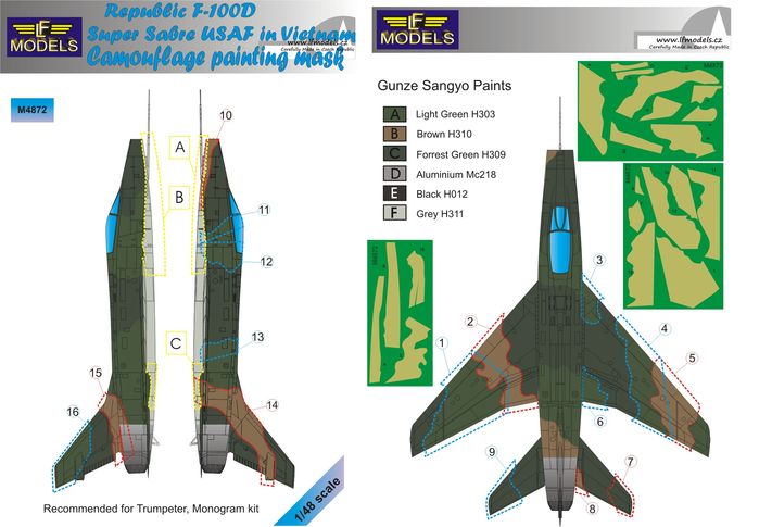 LF Models LFMM4872 F-100D Super Sabre Vietnam Camo Masks 1:48