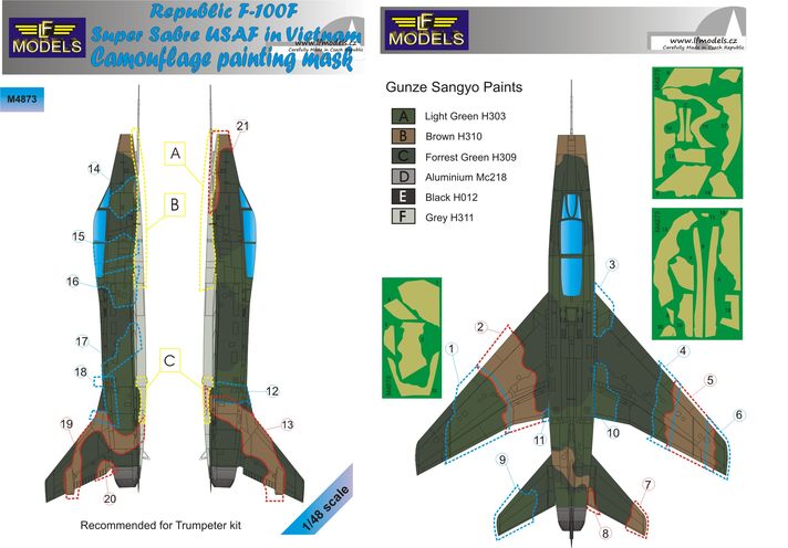 LF Models LFMM4873 F-100F Super Sabre Vietnam Camo Masks 1:48