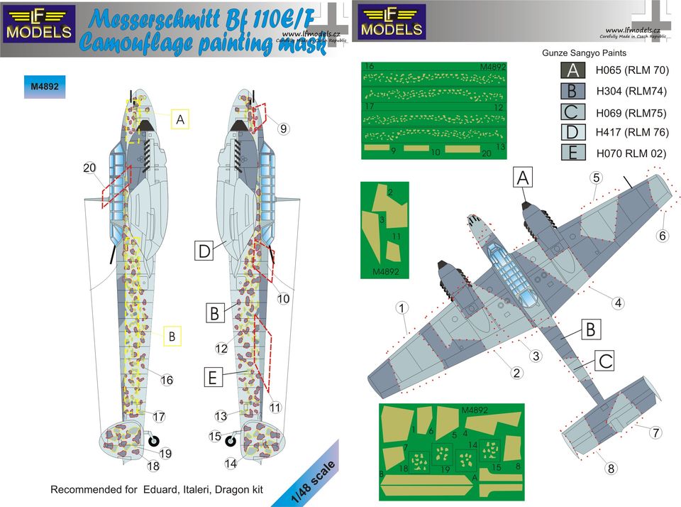 LF Models LFMM4892 1:48 Messerschmitt Bf-110E/F camouflage pattern paint masks