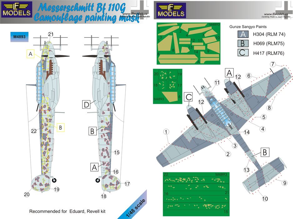 LF Models LFMM4893 1:48 Messerschmitt Bf-110G camouflage pattern paint masks