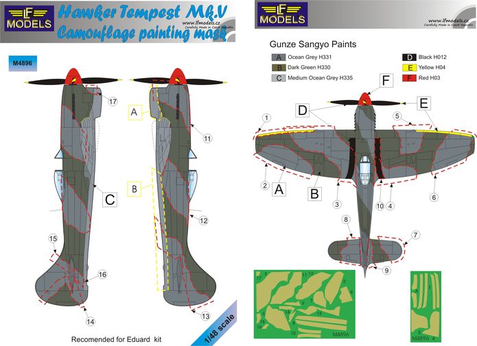 LF Models LFMM4896 1:48 Hawker Tempest Mk.V Camouflage Pattern Paint Masks