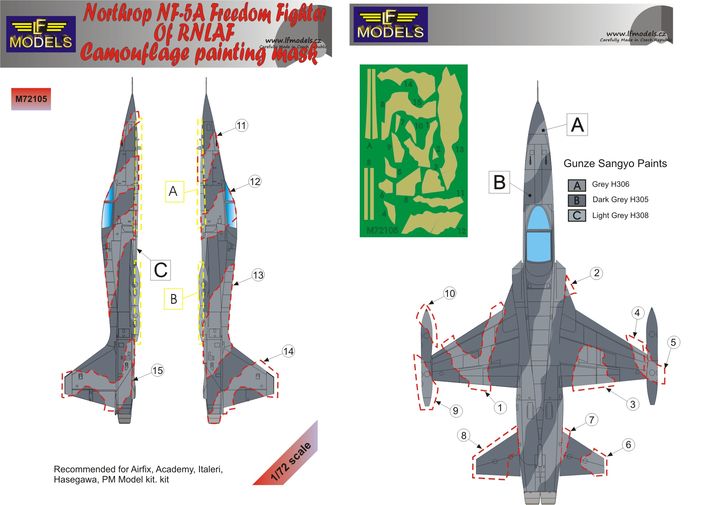 LF Models LFMM72105 Northrop NF-5A Freedom Fighter RNLAF Masks 1:72