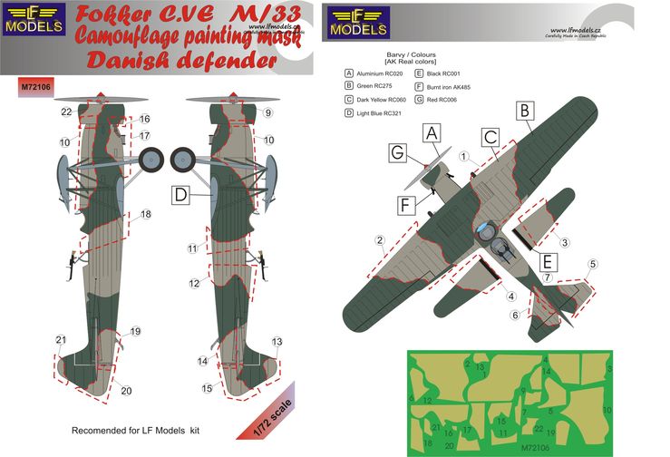 LF Models LFMM72106 Fokker CV.E M/33 Danish Defender Camo Masks 1:72