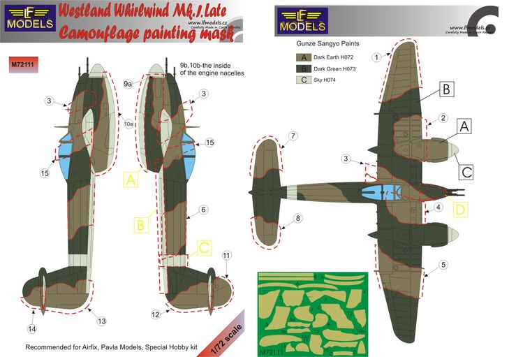 LF Models LFMM72111 Westland Whirlwind Mk.I Late Camo Masks 1:72