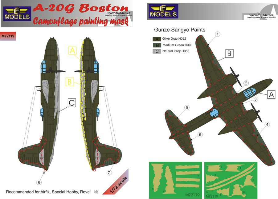 LF Models LFMM72119 1:72 Douglas A-20G Boston camouflage pattern paint masks