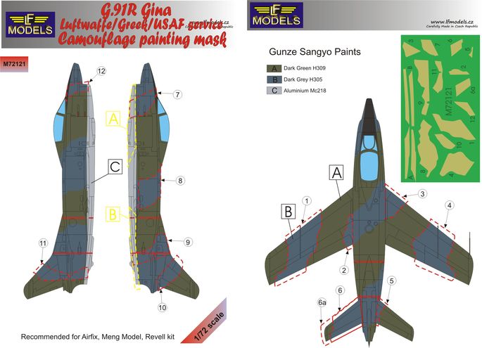 LF Models LFMM72121 Fiat G.91R Gina Luftwaffe/Greek/USAF Masks 1:72