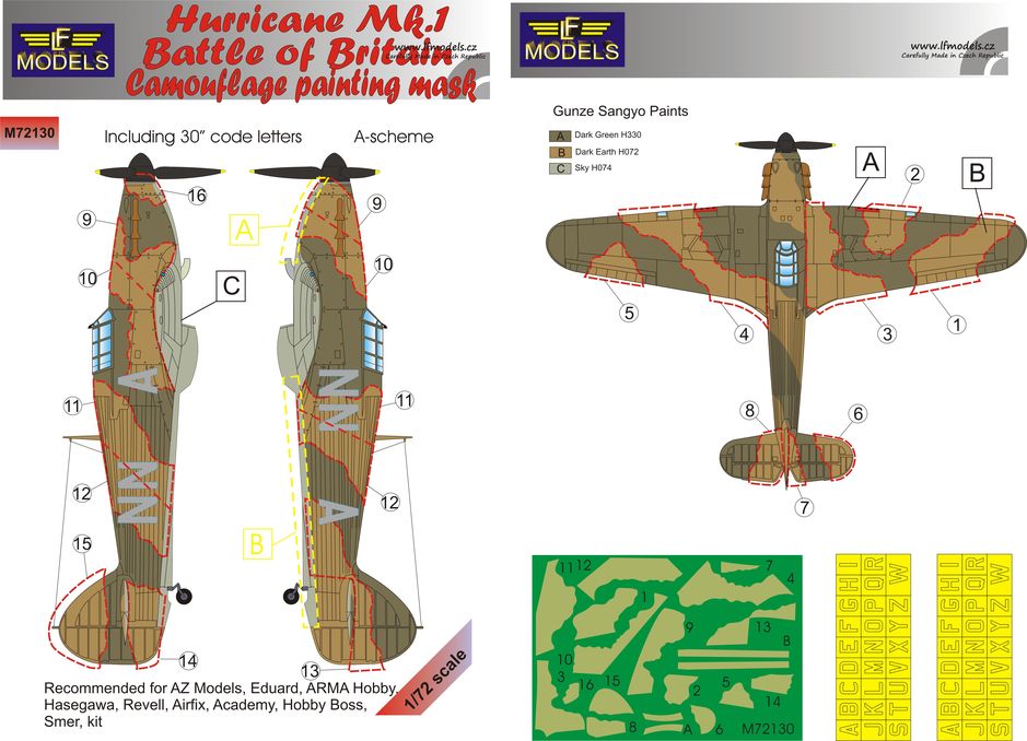 LF Models LFMM72130 Hurricane Mk.I BoB A-Scheme & Codes Masks 1:72