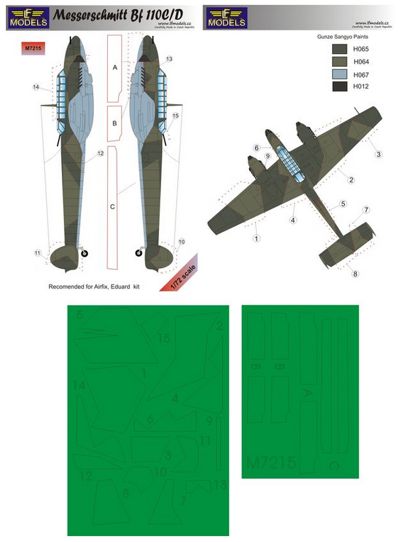LF Models LFMM7215 1:72 Messerschmitt Bf-110C/D camouflage pattern paint masks