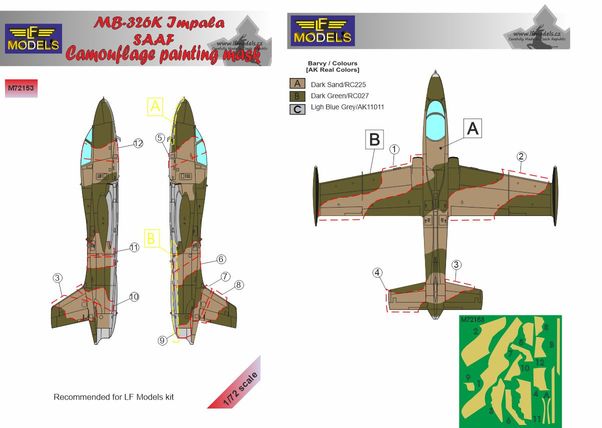 LF Models LFMM72153 1:72 Aermacchi MB-326K Impala SAAF camouflage mask