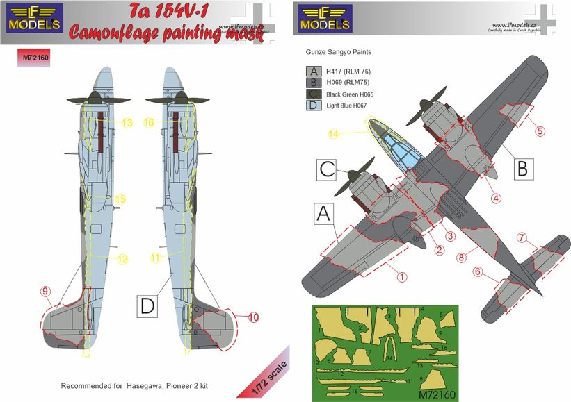 LF Models LFMM72160 1:72 Focke-Wulf Ta-154 Moskito camouflage pattern paint mask
