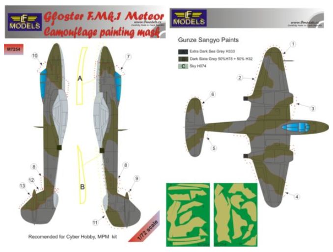 LF Models LFMM7254 1:72 Gloster Meteor F Mk.I camouflage pattern paint masks