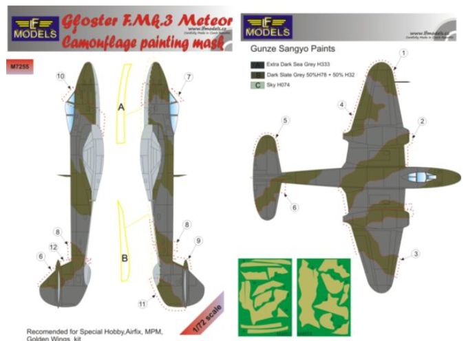 LF Models LFMM7255 1:72 Gloster Meteor F Mk.3 camouflage pattern paint masks