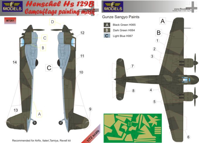 LF Models LFMM7261 1:72 Henschel Hs-129B camouflage pattern paint masks