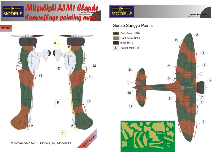 LF Models LFMM7267 1:72 Mitsubishi A5M1 Claude camouflage pattern paint mask