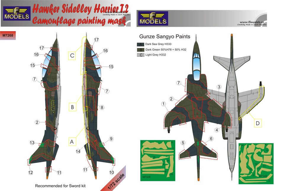 LF Models LFMM7268 1:72 BAe Harrier T.2 camouflage pattern paint masks