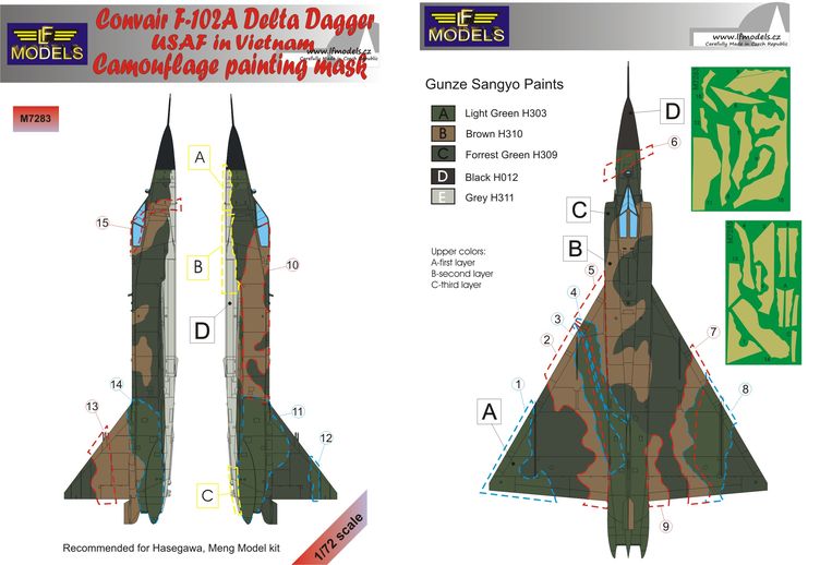 LF Models LFMM7283 F-102A Delta Dagger Vietnam Camo Masks 1:72