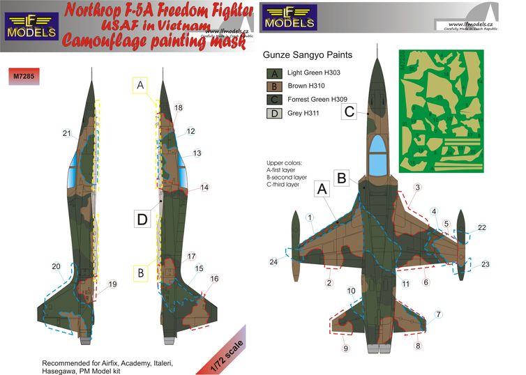 LF Models LFMM7285 F-5F Freedom Fighter Vietnam Camo Masks 1:72
