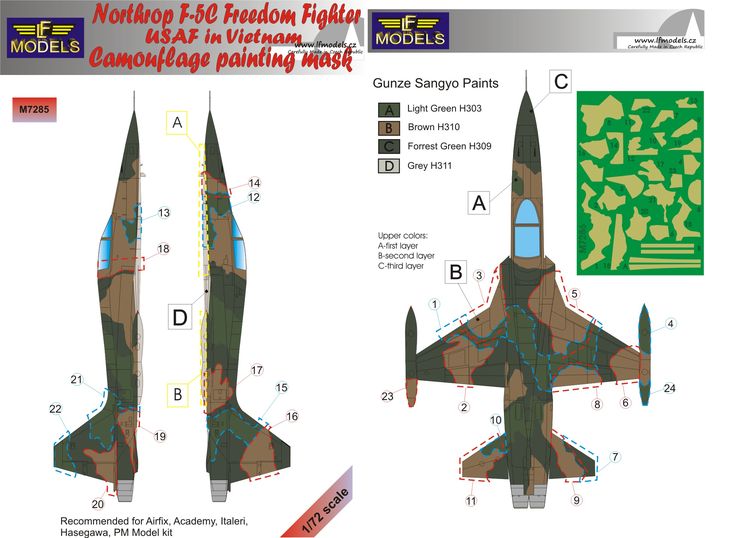 LF Models LFMM7286 F-5C Freedom Fighter Vietnam Camo Masks 1:72