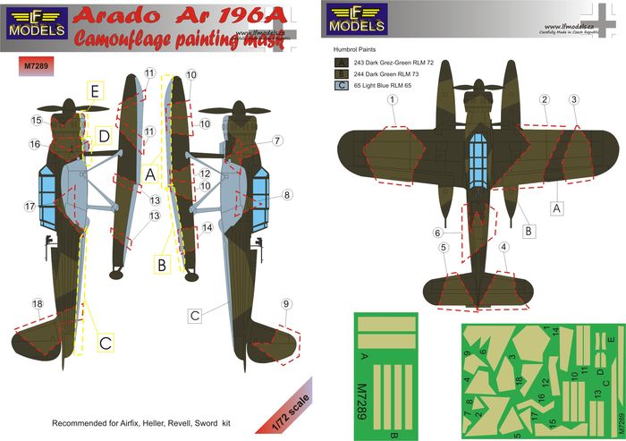 LF Models LFMM7289 1:72 Arado Ar-196A-1 camouflage pattern paint masks