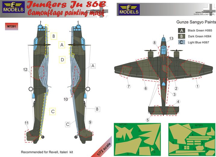 LF Models LFMM7291 1:72 Junkers Ju-86E camouflage pattern paint masks