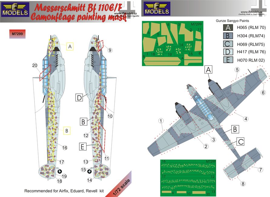 LF Models LFMM7299 1:72 Messerschmitt Bf-110E/F camouflage pattern paint masks