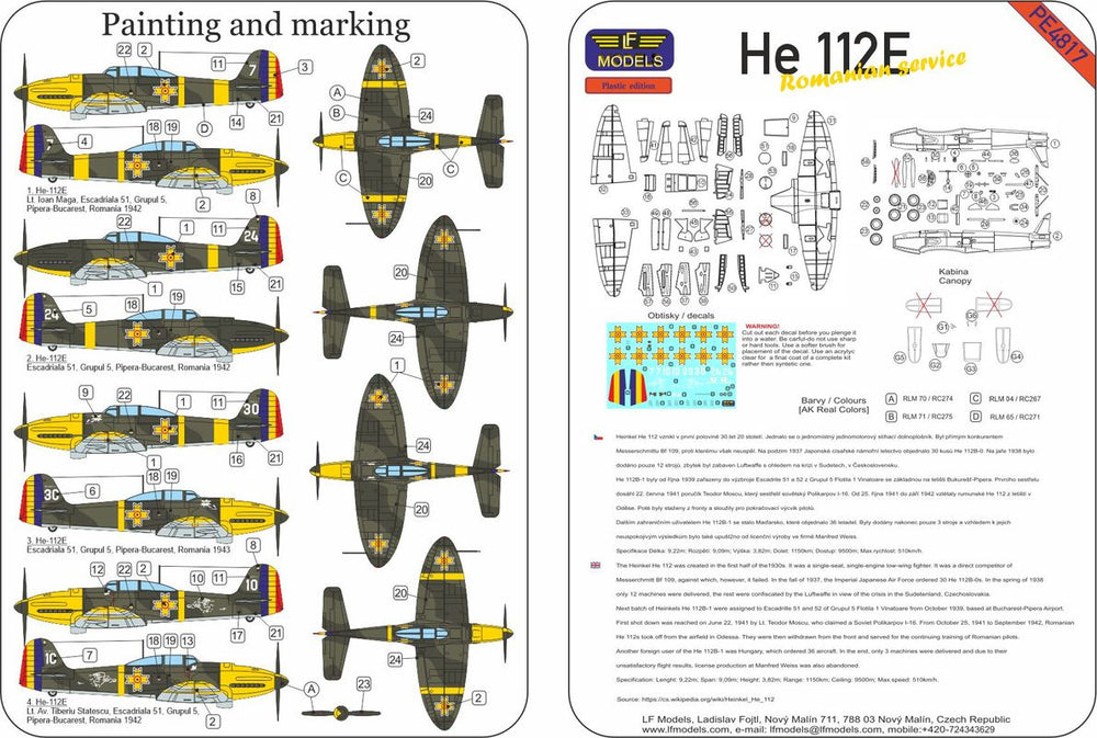 LF Models LFPE4817 1:48 Heinkel He-112E Romanian service