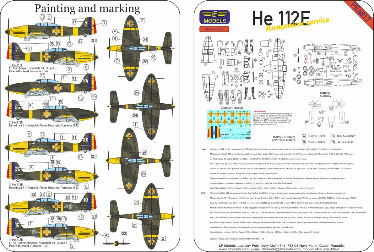 LF Models LFPE4817 1:48 Heinkel He-112E Romanian service