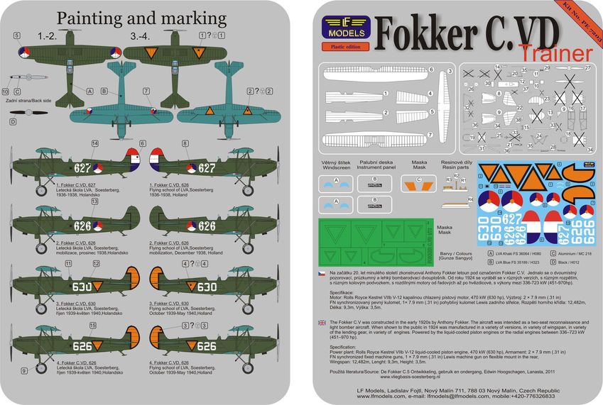LF Models LFPE7203 1:72 Fokker C.VD Holland