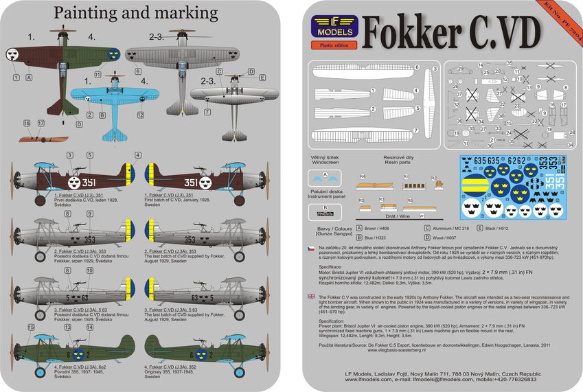 LF Models LFPE7204 1:72 Fokker C.VD Sweden