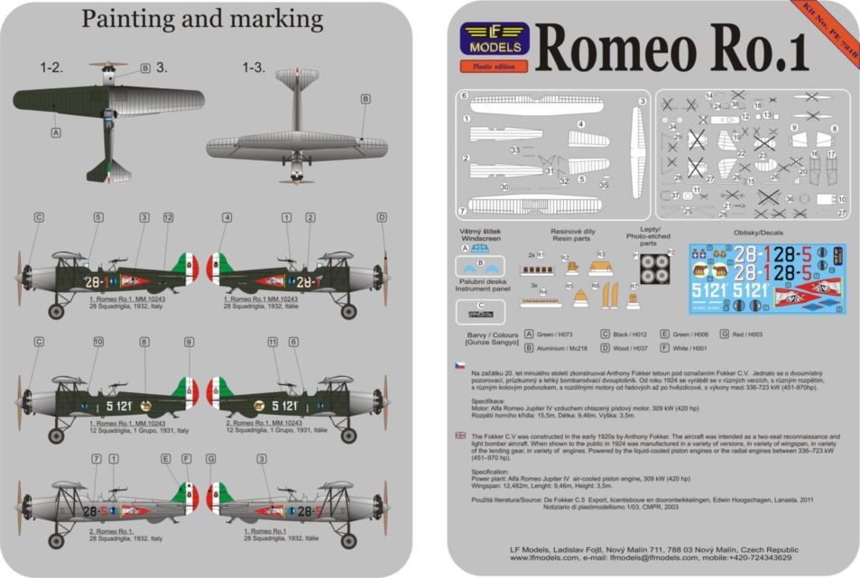 LF Models LFPE7218 1:72 Romeo Ro.1 in Italian service early