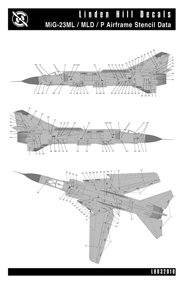 Linden Hill LHD48029 1:48 Mikoyan MiG-23 Family full stencil data