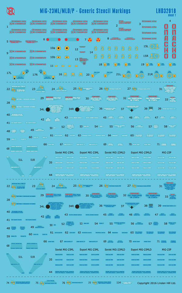 Linden Hill LHD48029 1:48 Mikoyan MiG-23 Family full stencil data