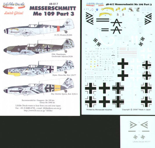 Lifelike LL48017 1:48 Messerschmitt Bf-109E/Bf-109G Part 3.