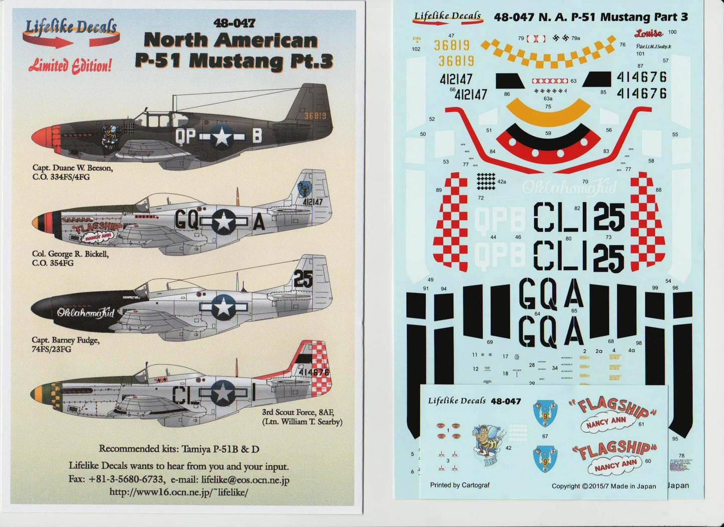 Lifelike LL48047 P-51B/D Mustang Pt 3 Nancy Ann/Oklahoma Kid 1:48